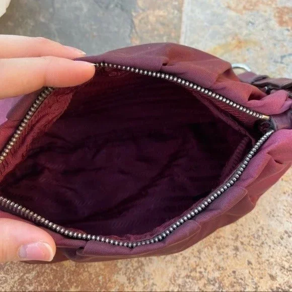 SOLD Prada Burgundy Nylon Pleated Tessuto Ombre Handbag - Picture 12 of 13